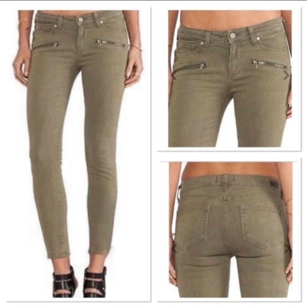 NWOT Paige Indio Zip Skinny Jeans in Olive Green